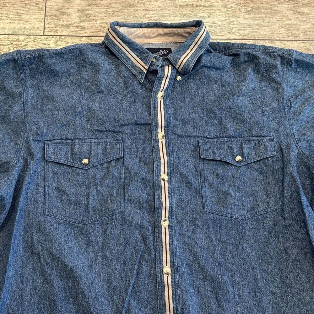 Wrangler Denim Button Down Shirt Mens XL Long Sleeve Workwear Western Vintage - Picture 2 of 7